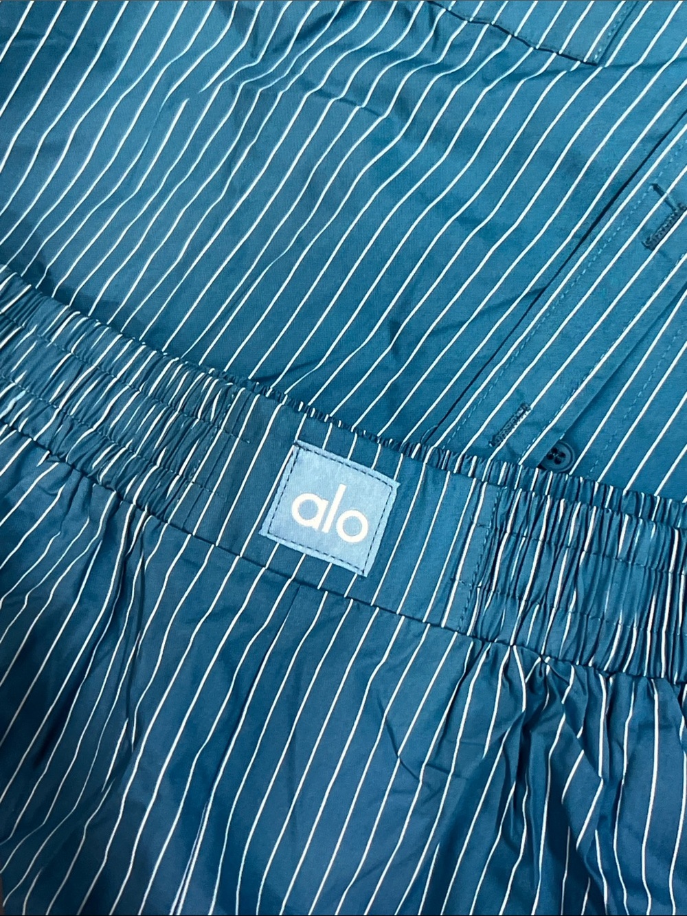 ALO Yoga Teal Blue Pinstripe Button-Down Shirt - Picture 6 of 9